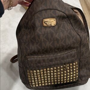 Michael Kors Dark Brown Backpack with Gold Accents